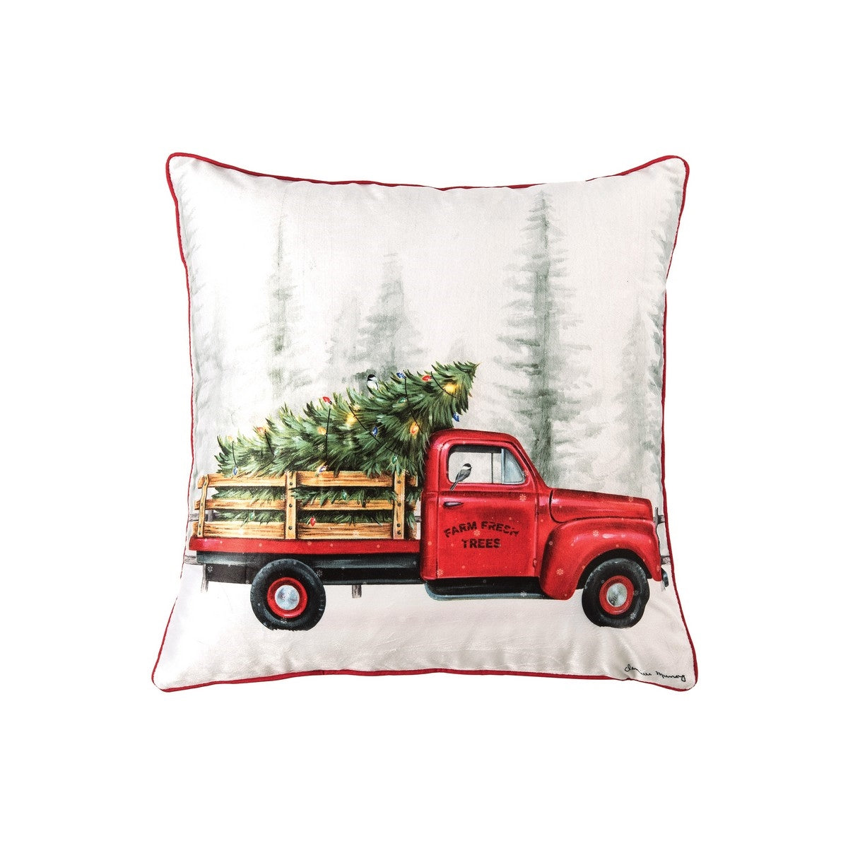 Farm Fresh Trees Red Truck - 18x18 Lighted Pillow    