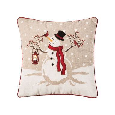 Snowman With Lantern - 18x18 Lighted Pillow    
