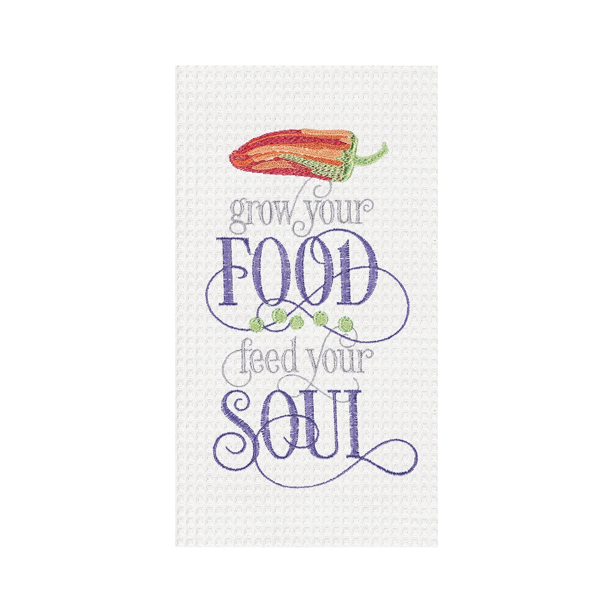 Grow Your Food - Feed Your Soul Embroidered Waffle Weave Kitchen Towel    