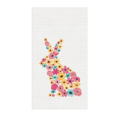 Embroidered Floral Bunny Waffle Weave Kitchen Towel    