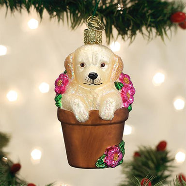 Old World Christmas - Puppy In Flower Pot Ornament    
