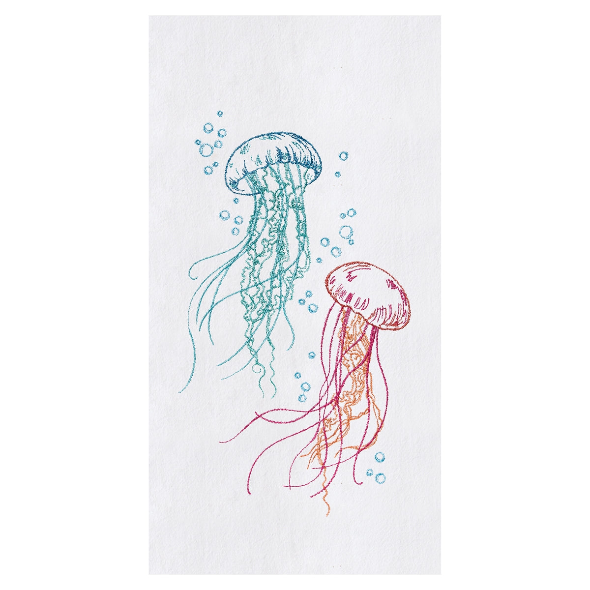 Jellyfish and Bubbles Embroidered Flour Sack Kitchen Towel    
