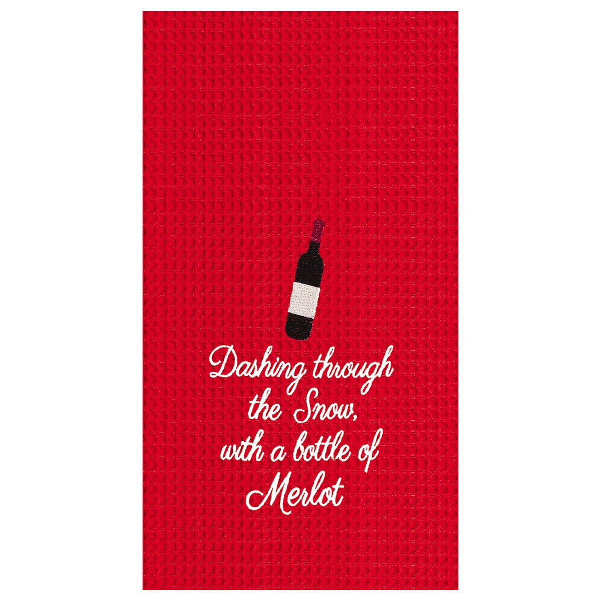 Dashing Through The Snow, With A Bottle of Merlot Waffle Weave Kitchen Towel    