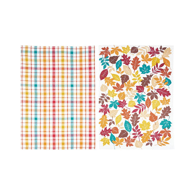 Fall Leaves and Harvest Plaid Set of 2 Kitchen Towels    