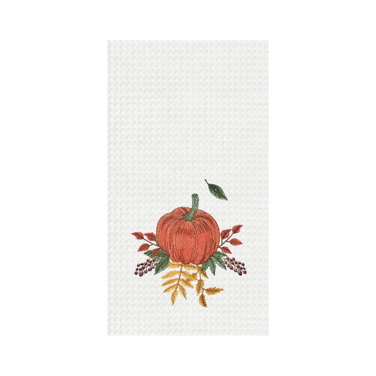 Fall Pumpkin Embroidered Waffle Weave Kitchen Towel    