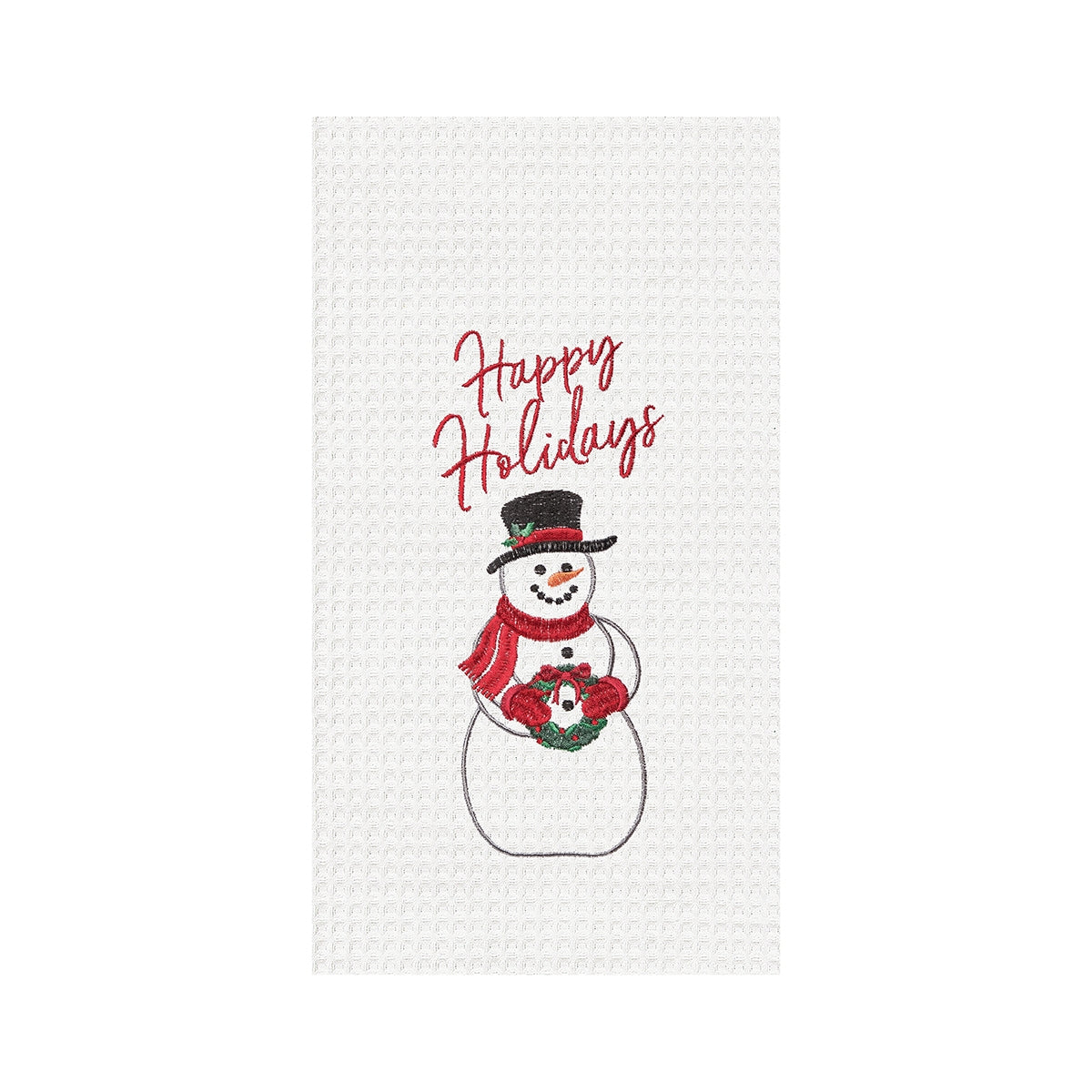 Happy Holidays Snowman - Waffle Weave Kitchen Towel    