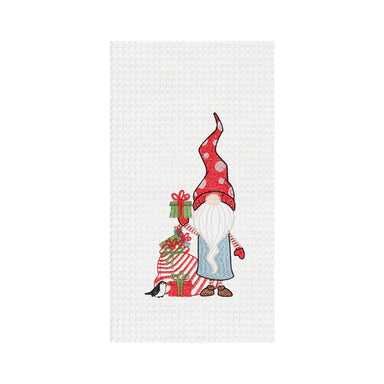 Gnome With Gift Sack Waffle Weave Kitchen Towel    