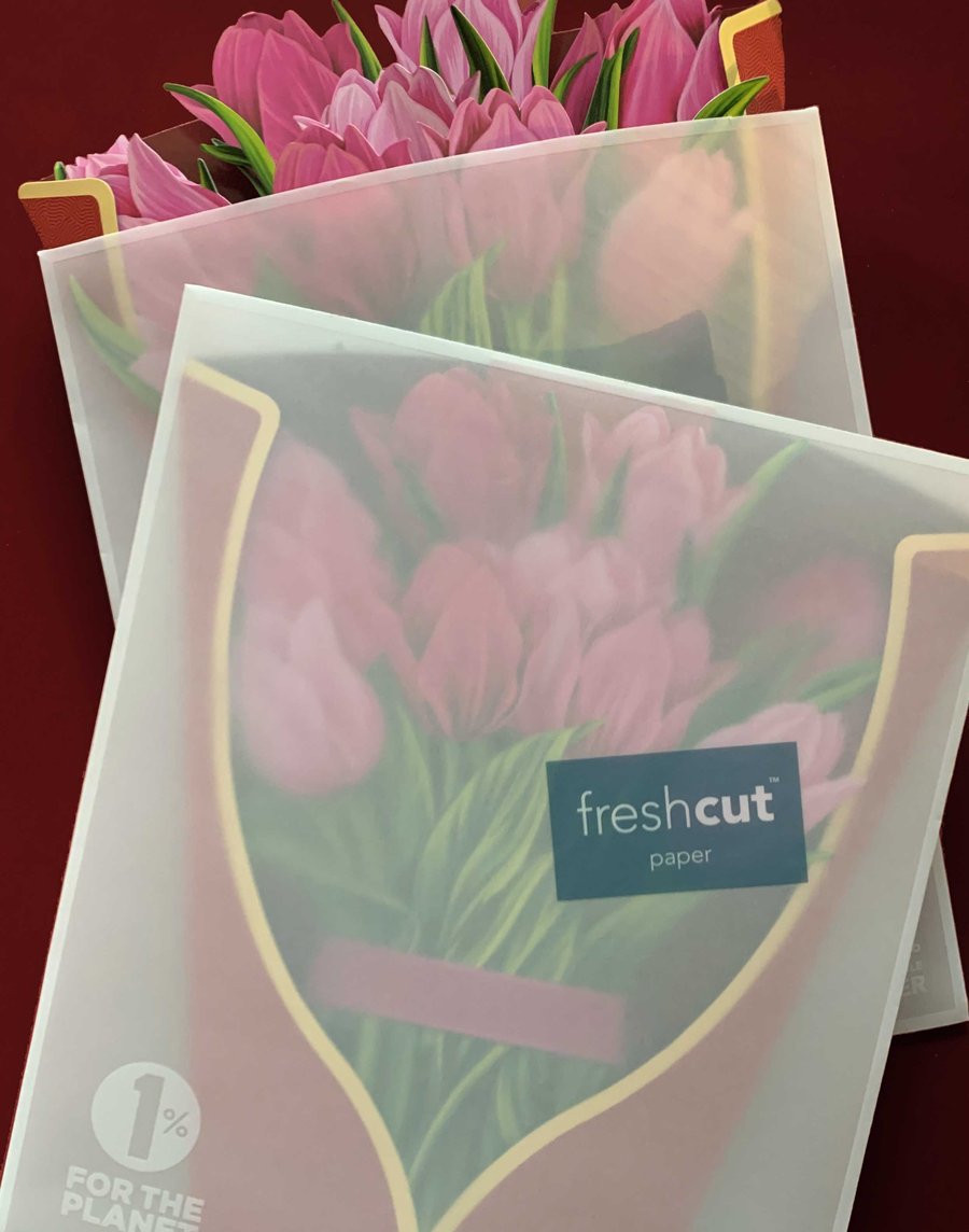 Pop Up Flower Bouquet Greeting Card - Pink Tulips    