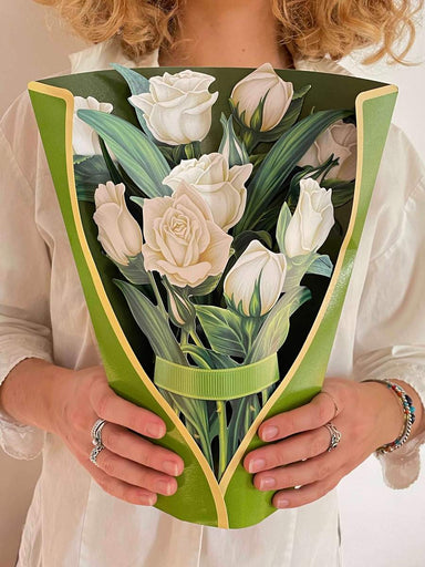 Pop Up Flower Bouquet Greeting Card - White Roses    