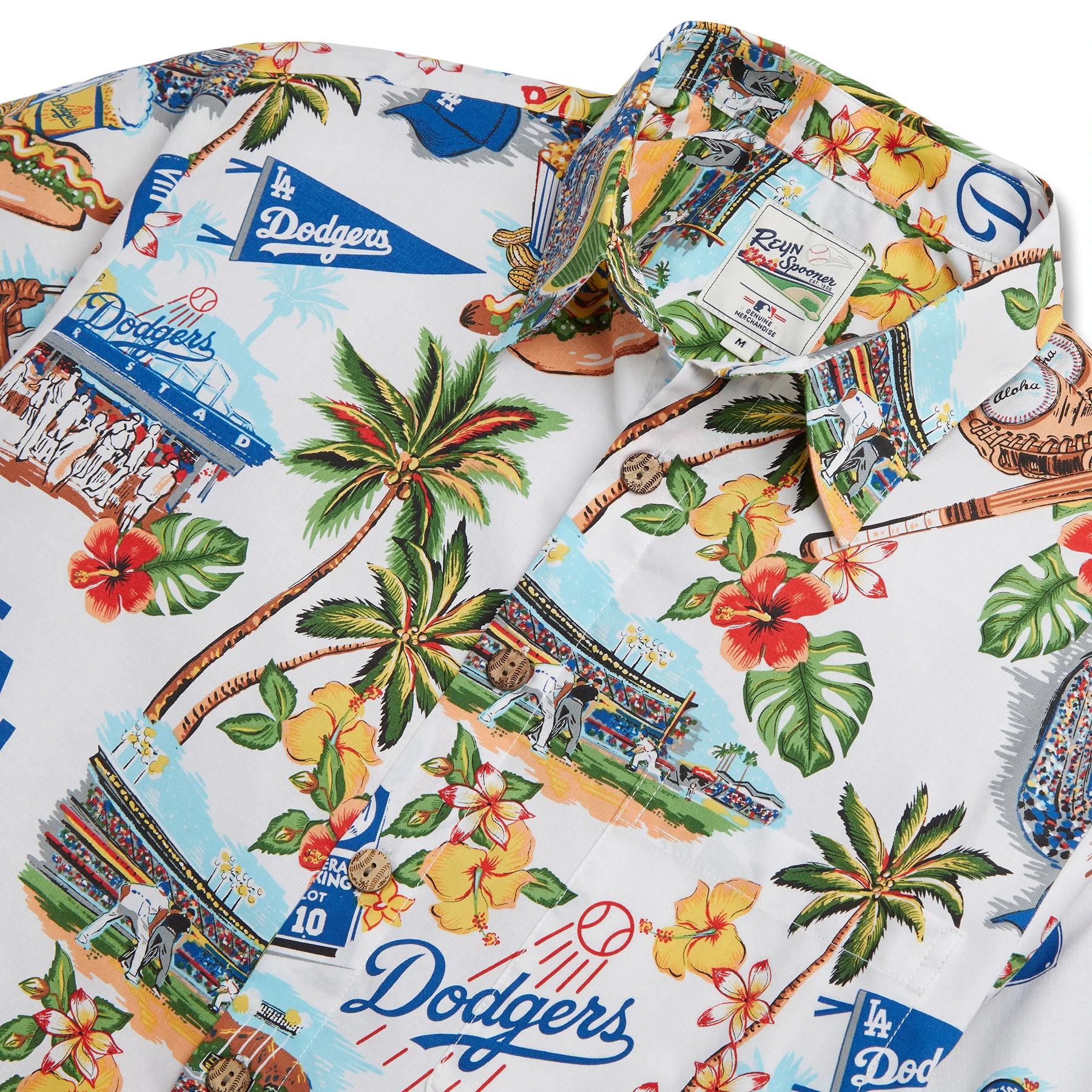 Reyn Spooner Men's Los Angeles Dodgers scenic Button-Down Shirt - White - M (Medium)