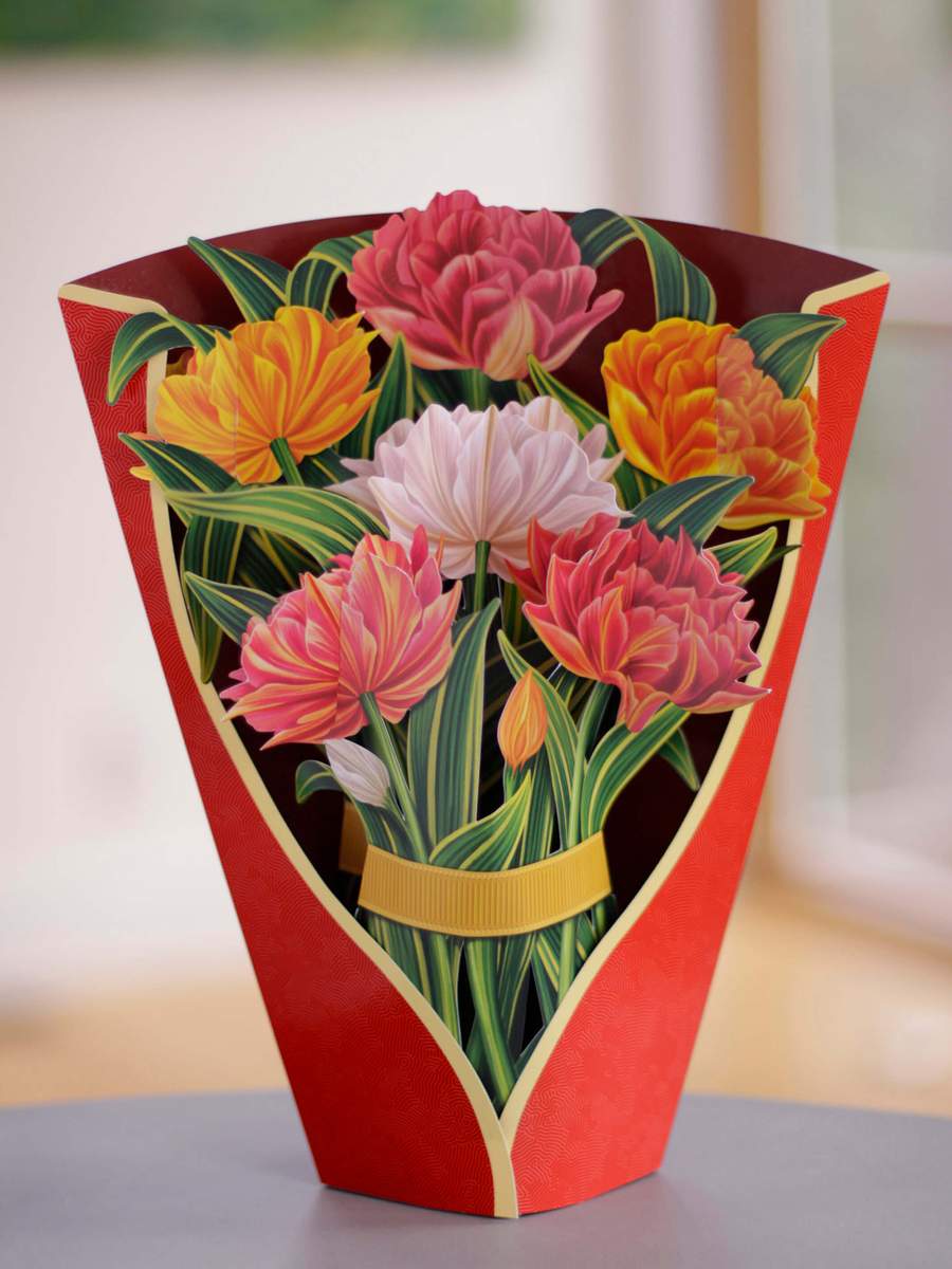 Pop Up Flower Bouquet Greeting Card - Murillo Tulips    
