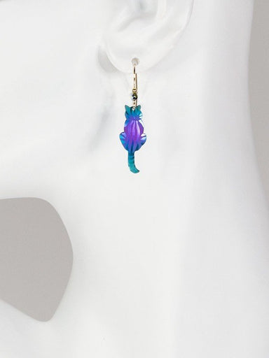 Holly Yashi Sitting Kitty Earrings - Purple/Turquoise    