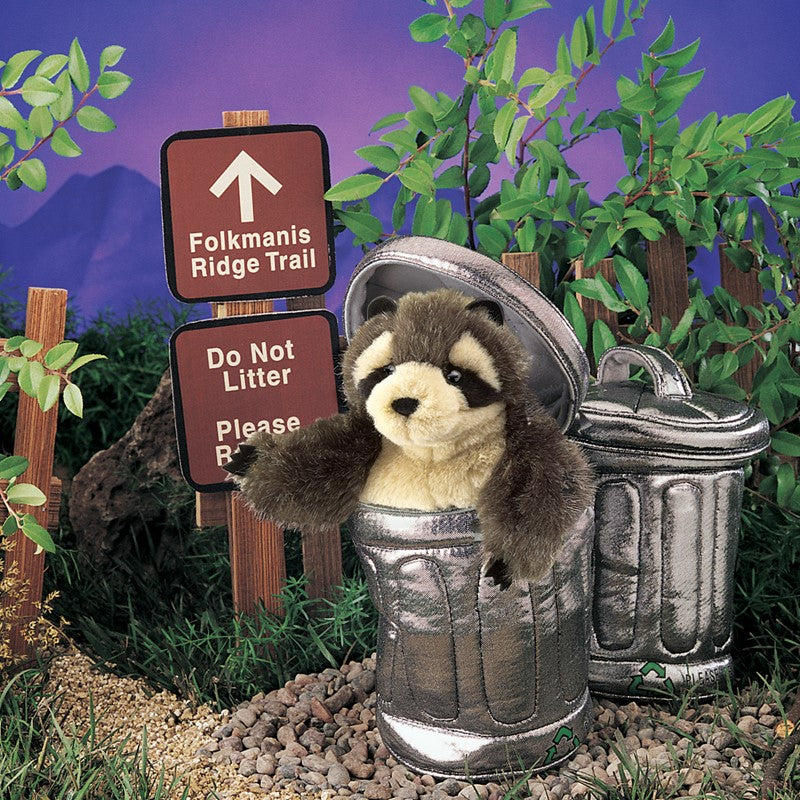 Folkmanis Puppet - Raccoon In Garbage Can    