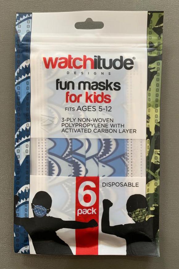 6 Pack Disposable Kids Masks - Dino Camo & Shark Frenzy    