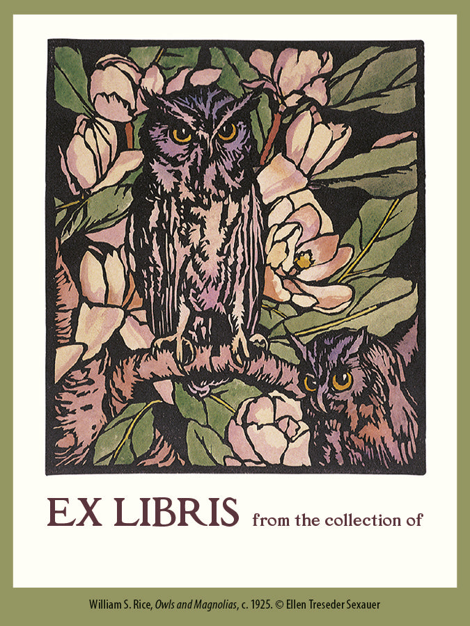 Bookplates - Owls & Magnolias William S. Rice    